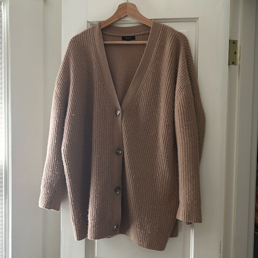 100% cashmere tan cardigan sweater - Quince - M
